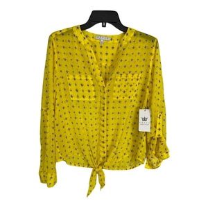 Chaus Womens Shirt Size Medium Yellow Diamond Sheer Button Long Sleeve NEW